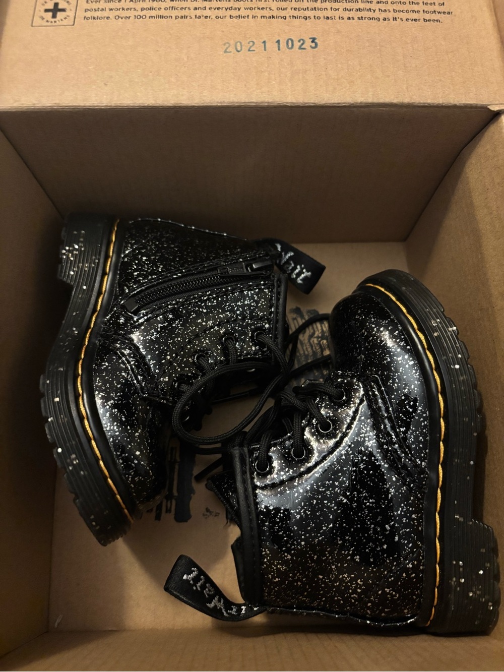 Dr. Martens Black Glitter Lace-Up Ankle Boots